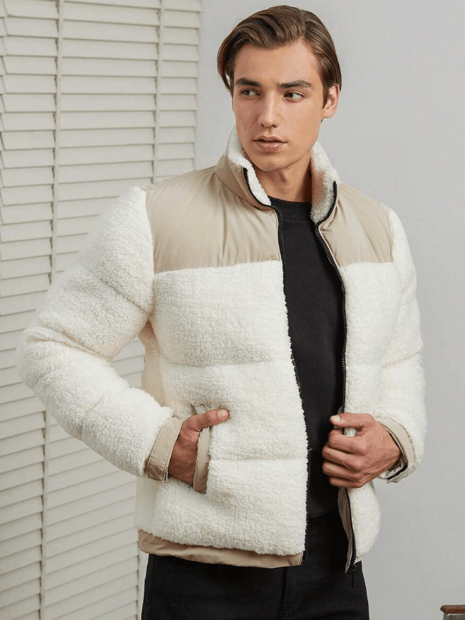 Warm Mens Wool Puffer Coat for Winter