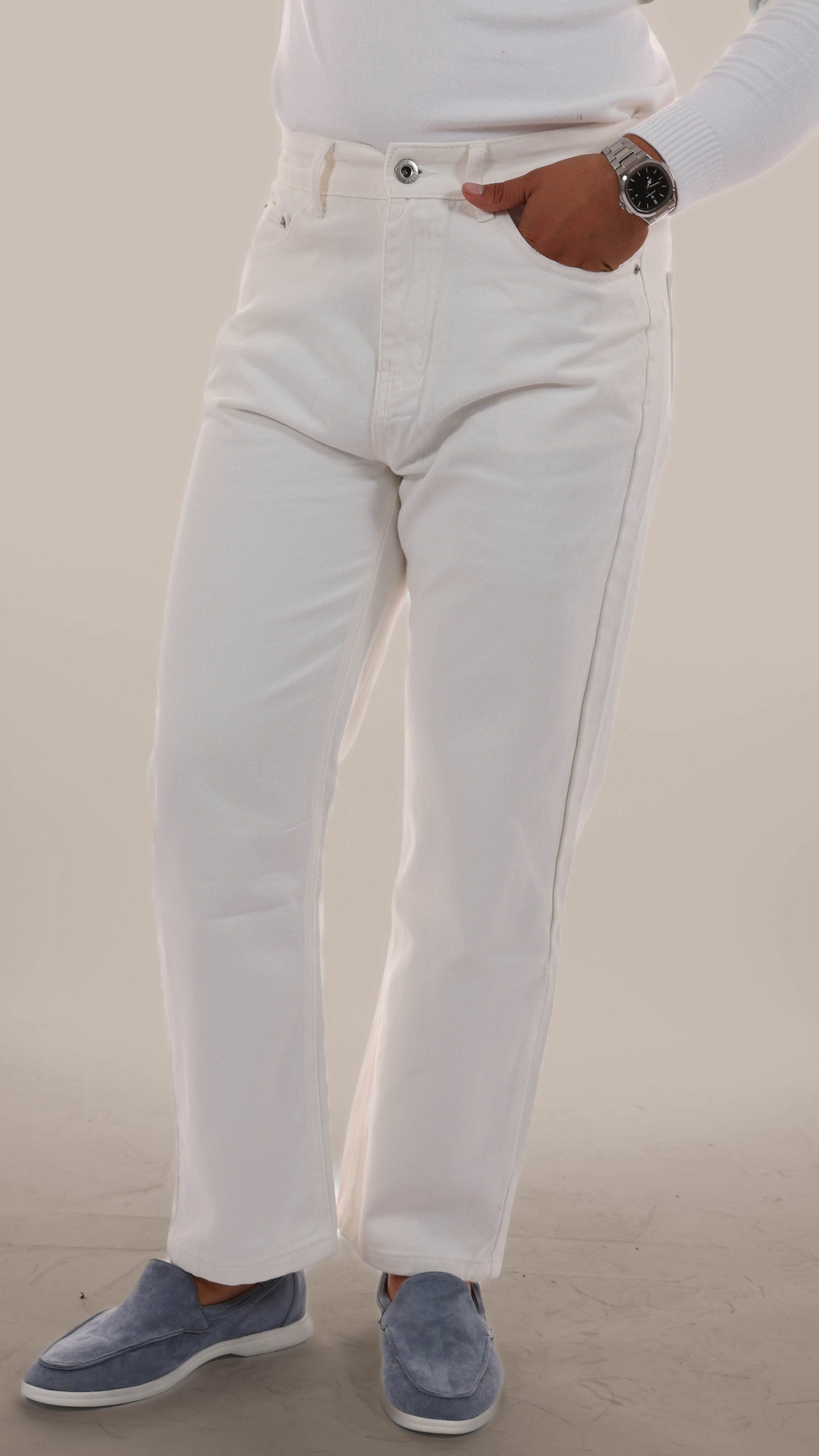 Timeless White Straight Fit Men's Jeans - OutfitLondon