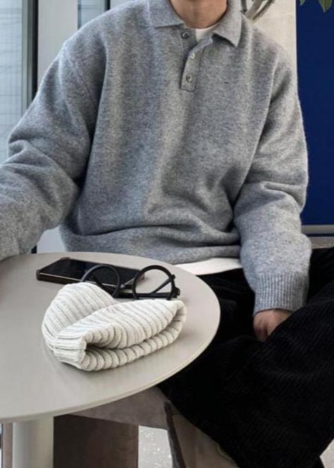 Large Mens Cable Knit Polo Sweater - OutfitLondon