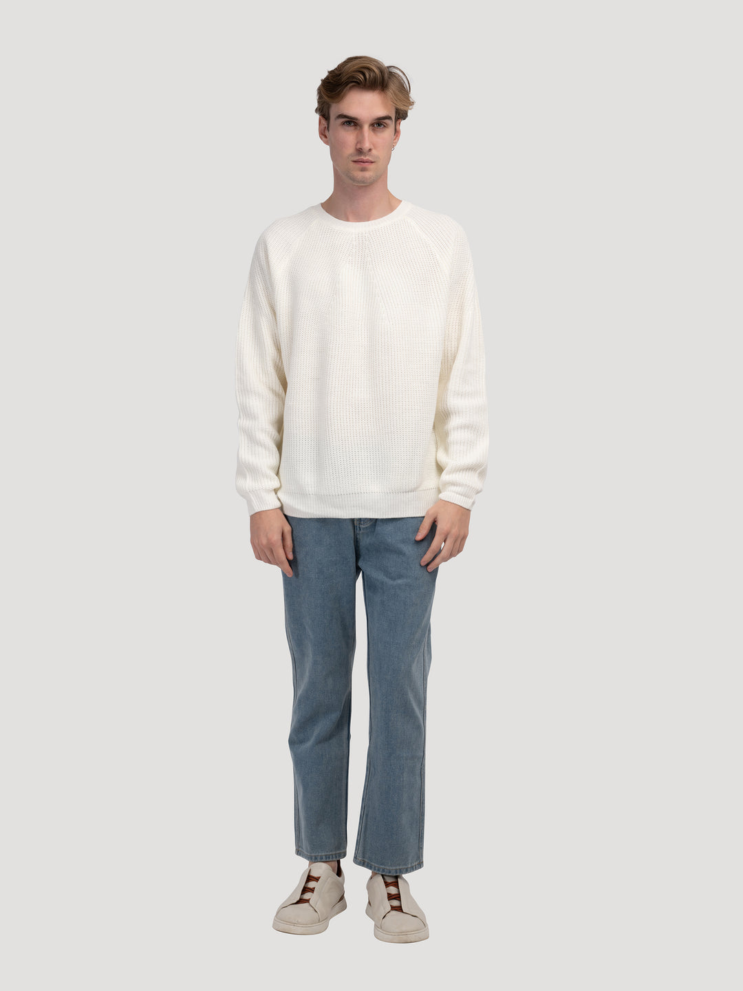 Classic Fit Crew Neck Knit Sweater Green for Men