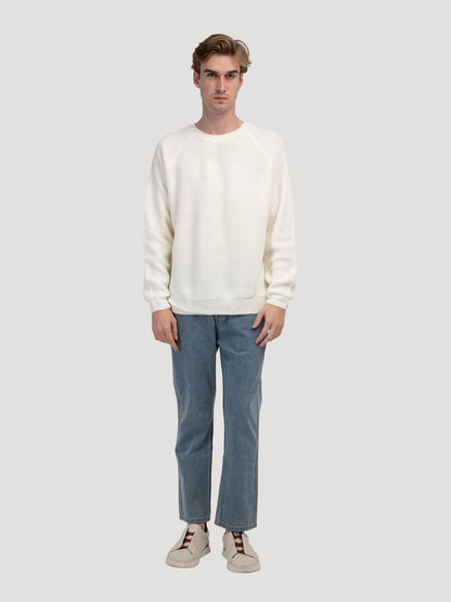 Classic Fit Crew Neck Knit Sweater Green for Men