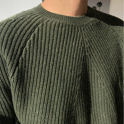 Classic Fit Crew Neck Knit Sweater Green for Men