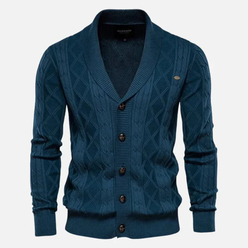 Relaxed Fit Crew Neck Cardigan Sweater