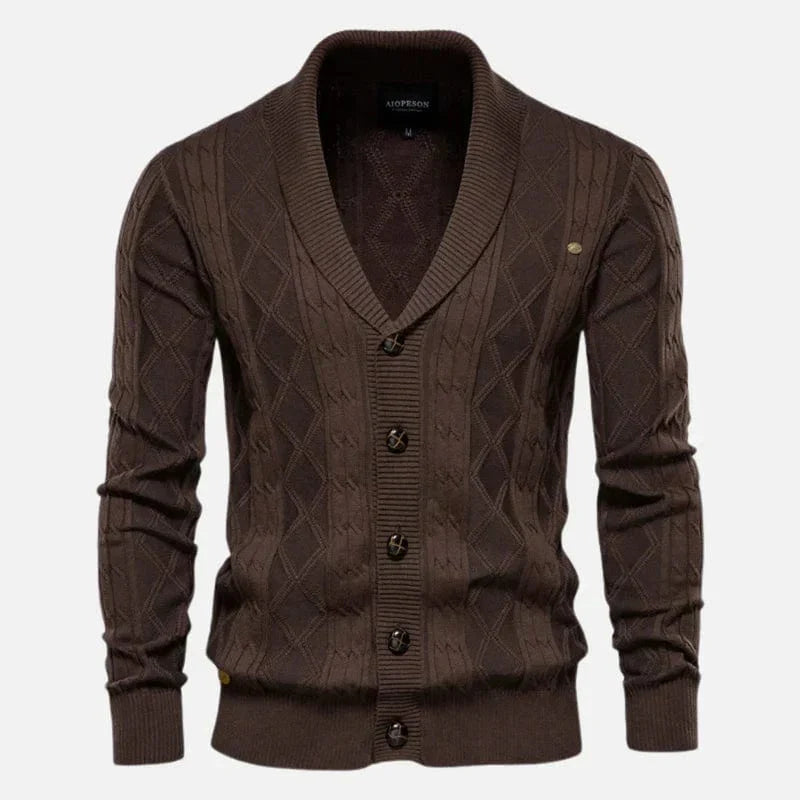 Relaxed Fit Crew Neck Cardigan Sweater