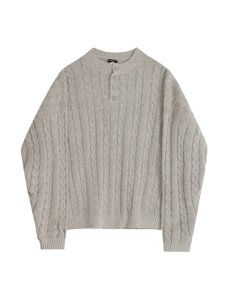 Classic Button Crew Neck Knit Sweater Men