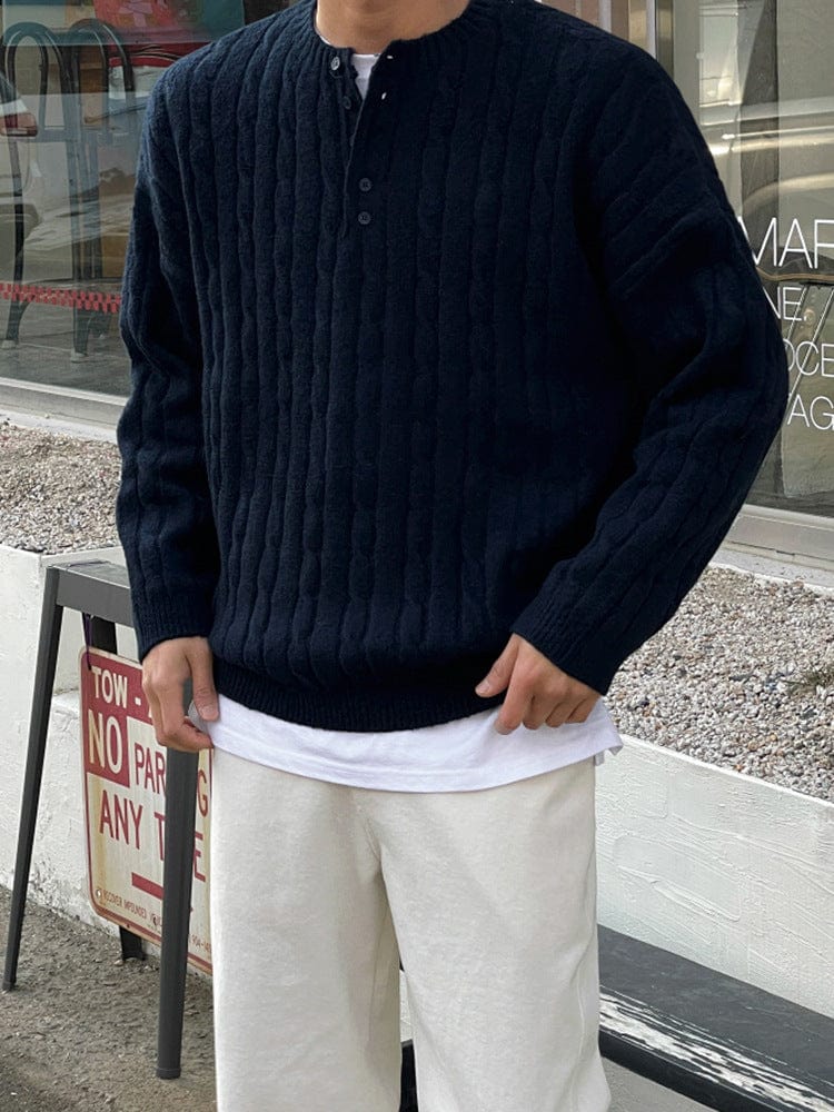 Classic Button Crew Neck Knit Sweater Men