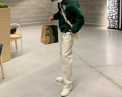 Mens White Graphic Green Sweatshirt