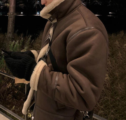 Warm Men's Aviator Wool Lined Winter Coat