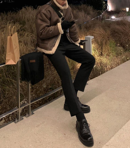 Warm Men's Aviator Wool Lined Winter Coat