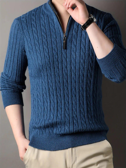 Classic Cable Knit Zip Up Sweater - OutfitLondon