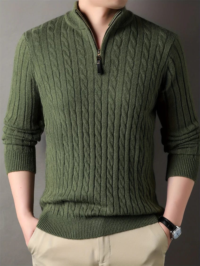 Classic Cable Knit Zip Up Sweater