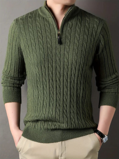Classic Cable Knit Zip Up Sweater