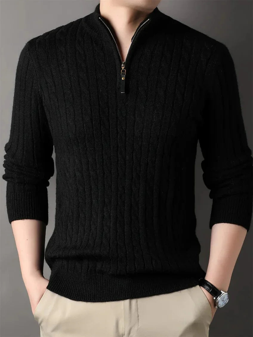Classic Cable Knit Zip Up Sweater