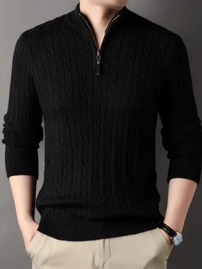 Classic Cable Knit Zip Up Sweater
