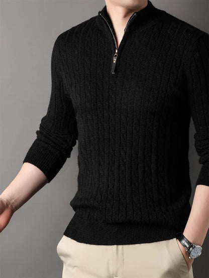 Classic Cable Knit Zip Up Sweater
