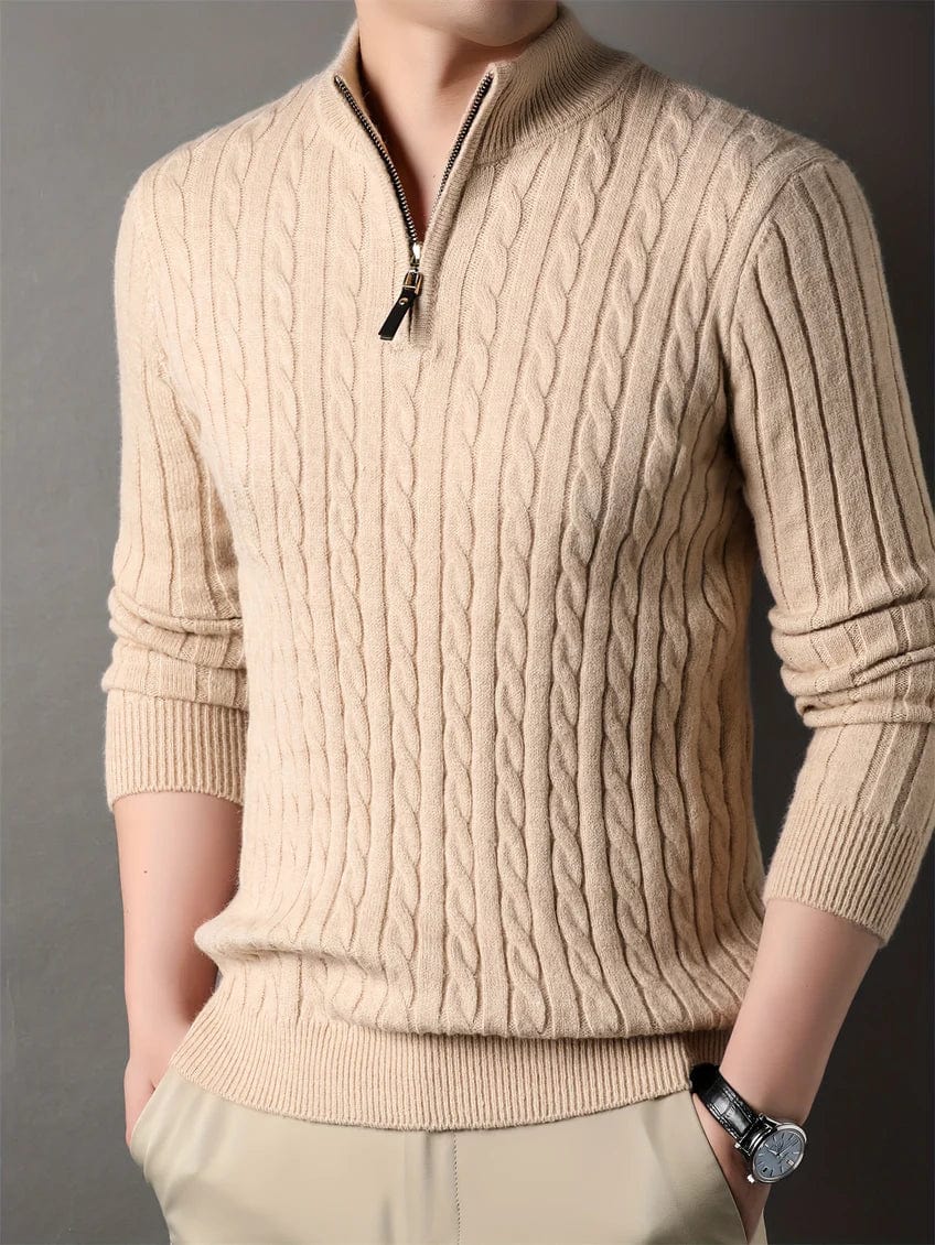 Classic Cable Knit Zip Up Sweater