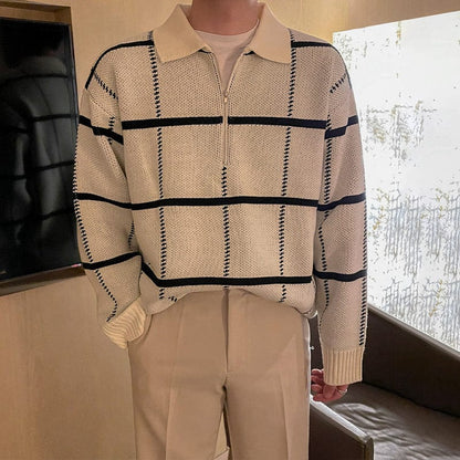 Warm Quarter Zip Plaid Sweater Men