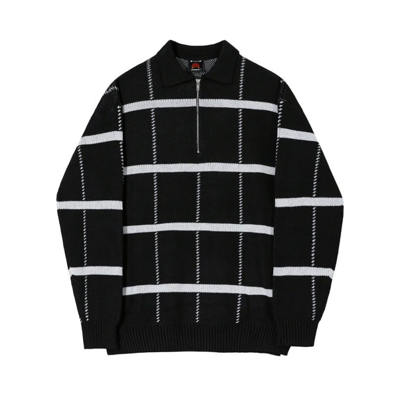 Warm Quarter Zip Plaid Sweater Men
