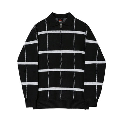 Warm Quarter Zip Plaid Sweater Men