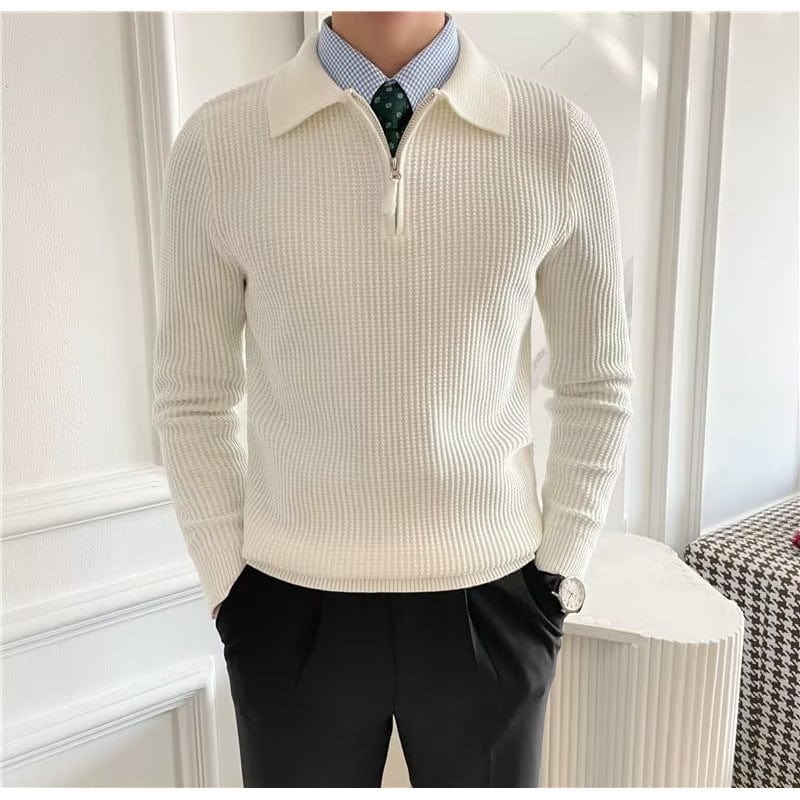 Textured Crew Neck Quarter Zip Sweater Men - OutfitLondon