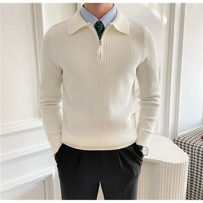 Textured Crew Neck Quarter Zip Sweater Men - OutfitLondon