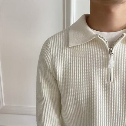 Textured Crew Neck Quarter Zip Sweater Men