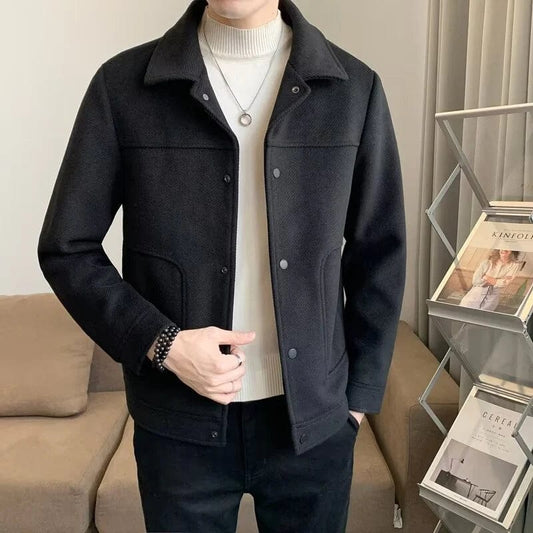Relaxed Fit Button Wool Men's Coat - OutfitLondon