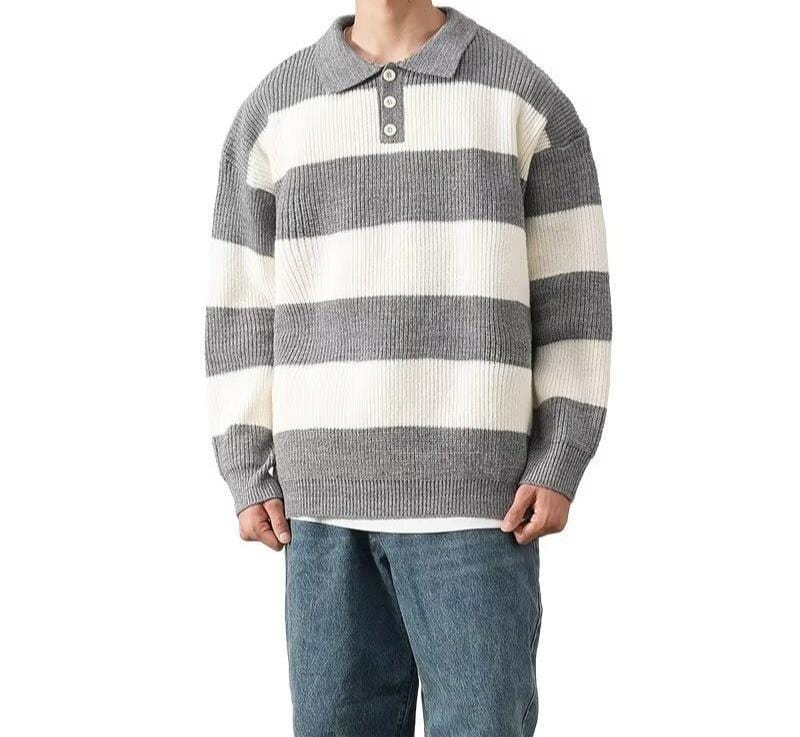 Classic Striped Knit Winter Sweater with Buttons