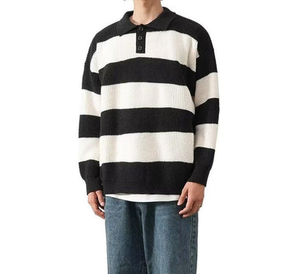 Classic Striped Knit Winter Sweater with Buttons