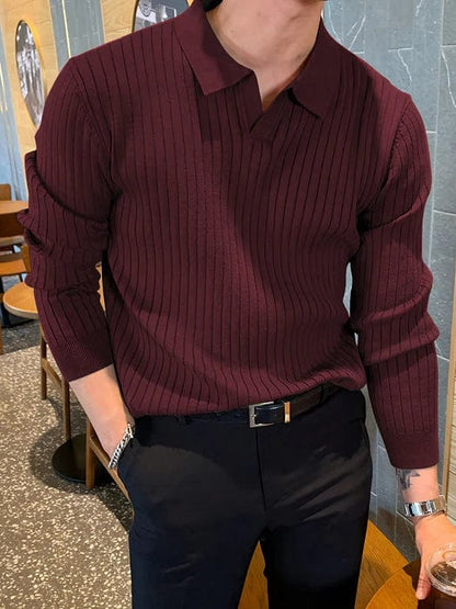 Classic Fit Textured Polo Neck Sweater