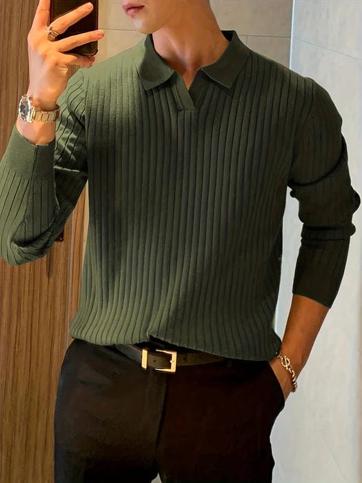 Classic Fit Textured Polo Neck Sweater