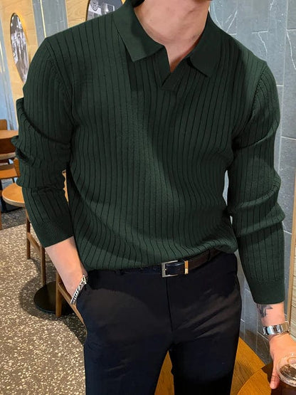 Classic Fit Textured Polo Neck Sweater