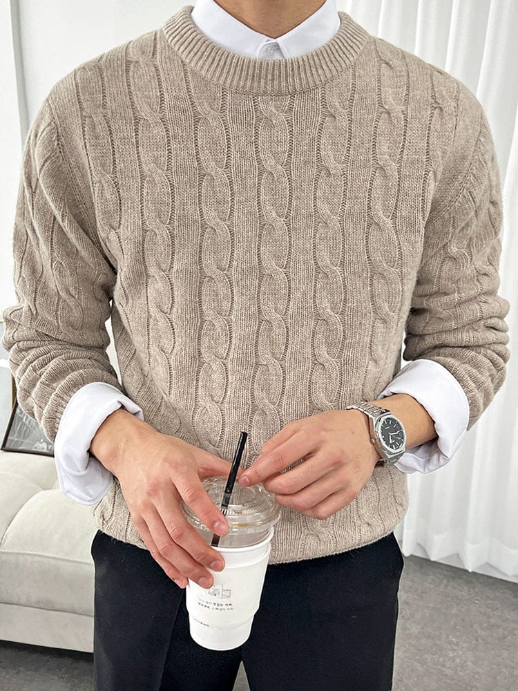 Classic Crew Neck Beige Sweater Men - OutfitLondon