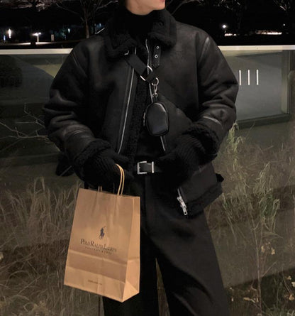 Warm Men's Aviator Wool Lined Winter Coat