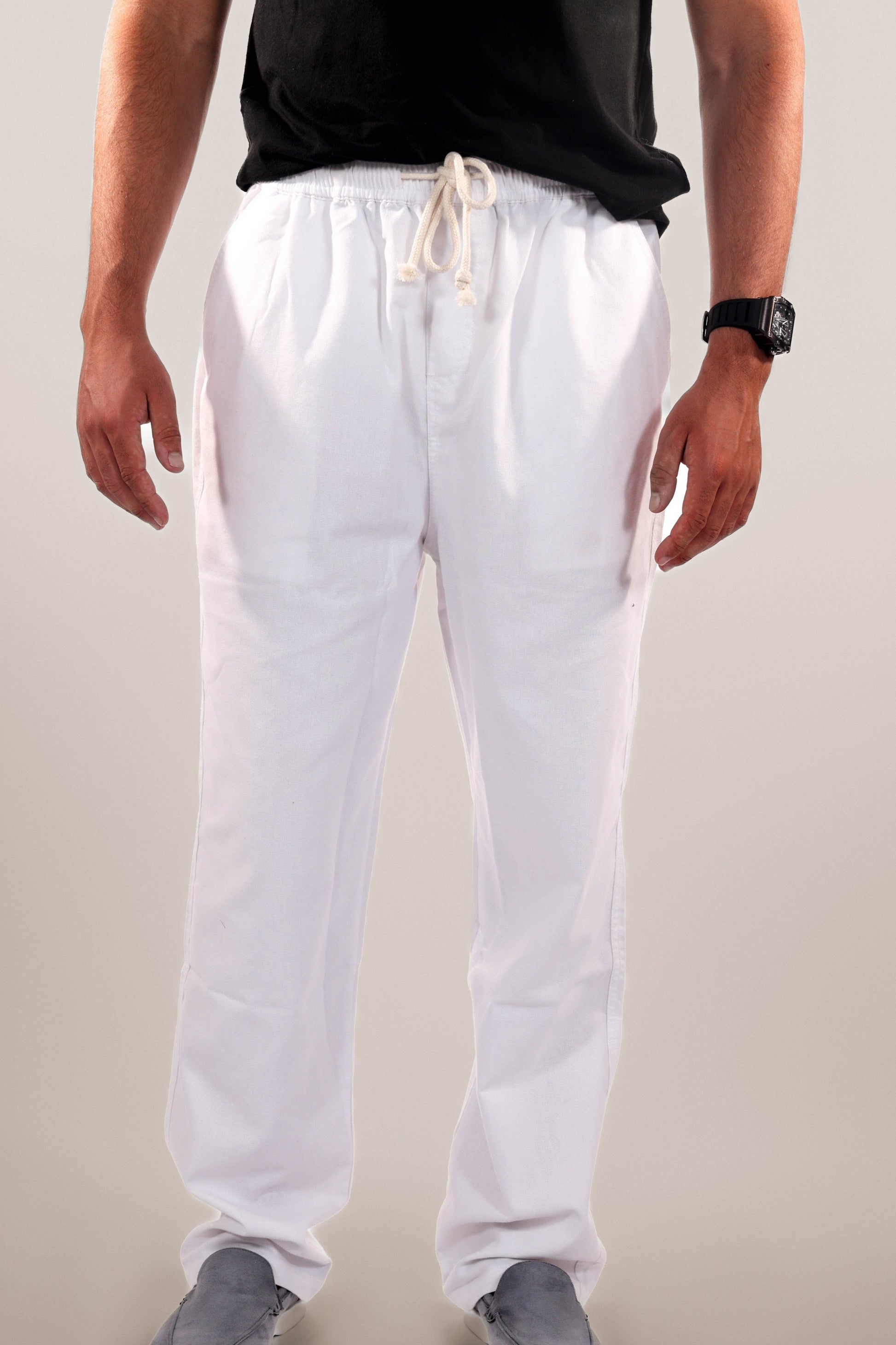 Casual Beige Linen Pants For Men - OutfitLondon