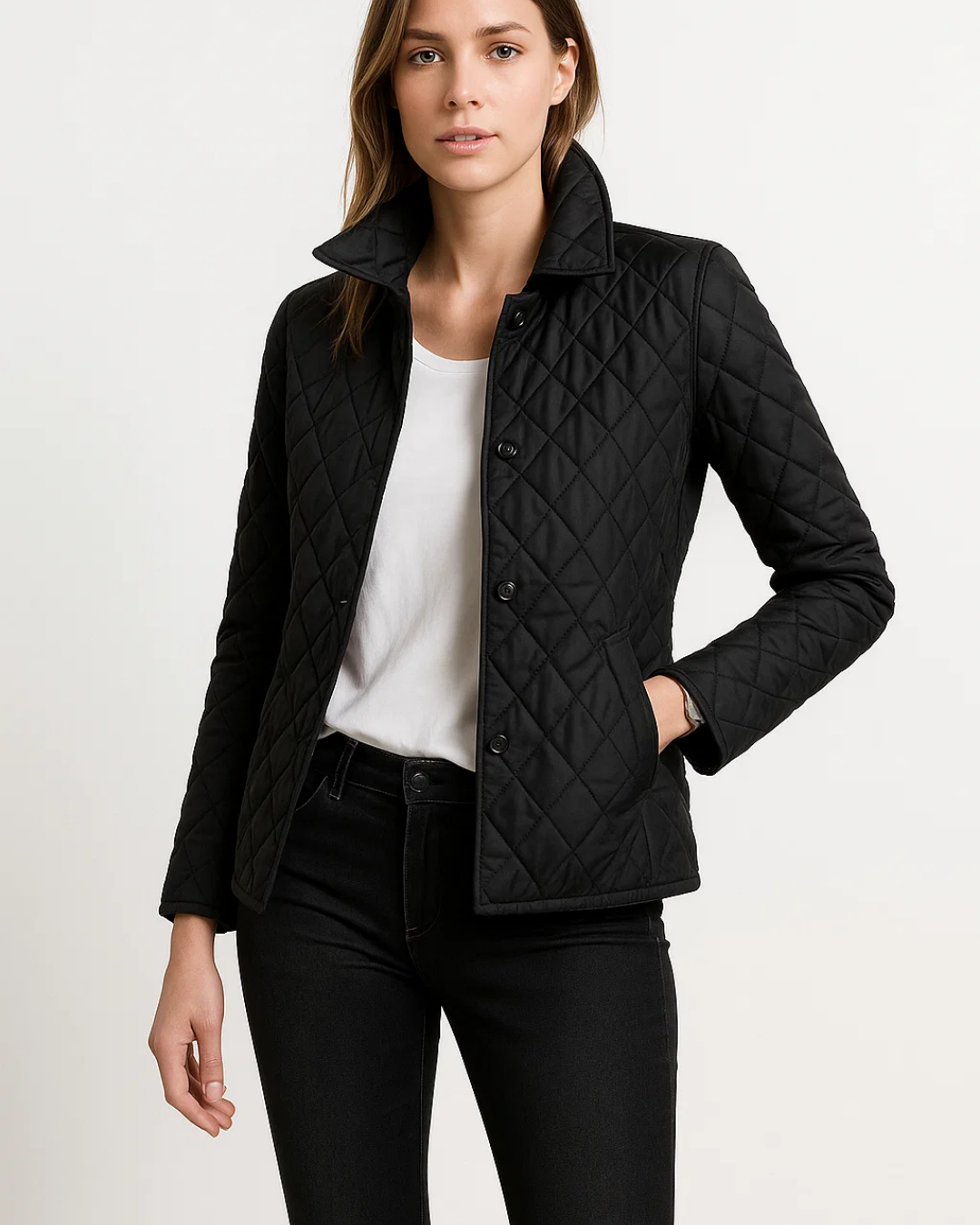 Women's Quilted Jacket Button Front Closure