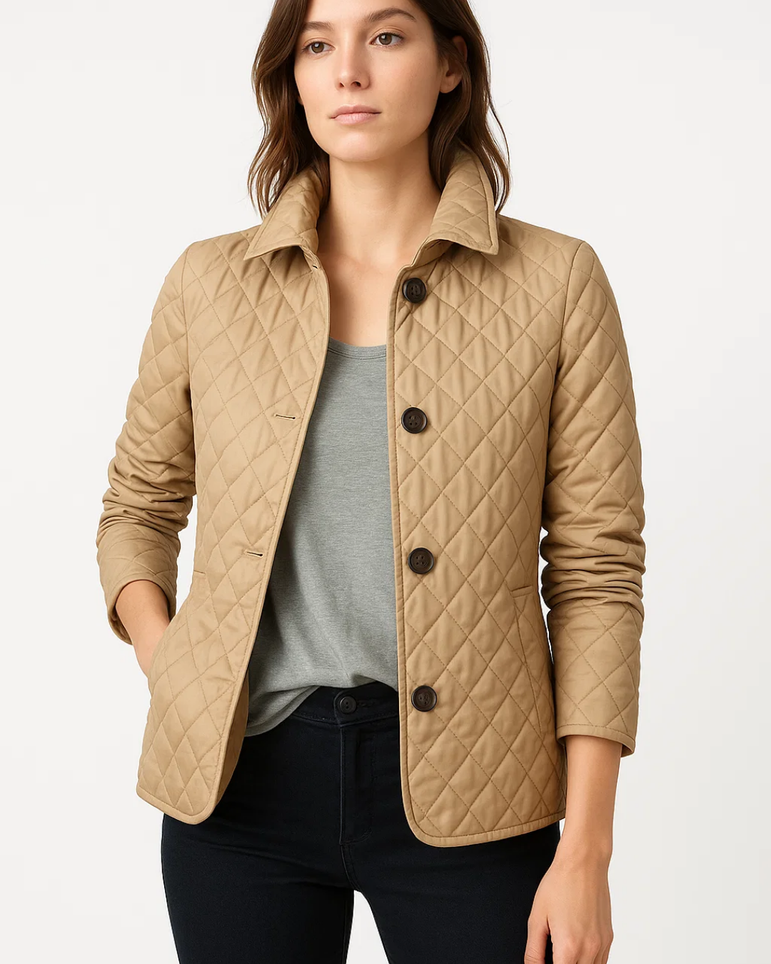 Women's Quilted Jacket Button Front Closure