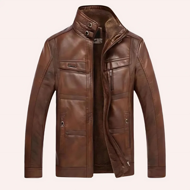 Thin Fit Faux Fur Lined Leather Coat