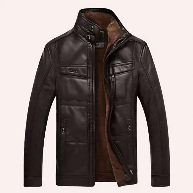 Thin Fit Faux Fur Lined Leather Coat - OutfitLondon