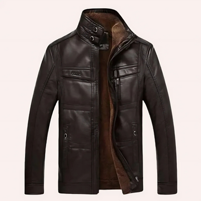 Thin Fit Faux Fur Lined Leather Coat - OutfitLondon