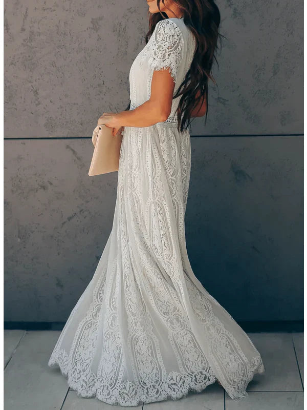 Maribel Dress | Summer Short Sleeve Classic Long Lace Dress