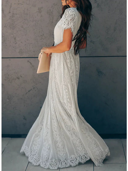Maribel Dress | Summer Short Sleeve Classic Long Lace Dress