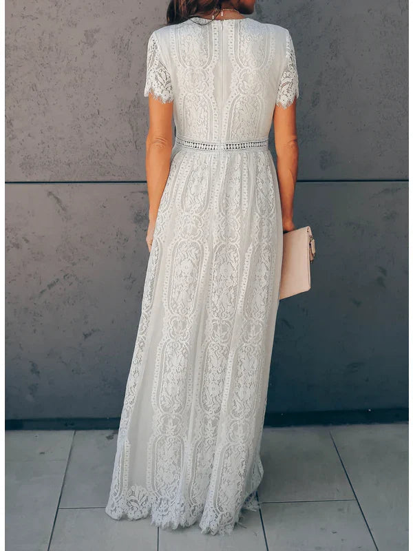 Maribel Dress | Summer Short Sleeve Classic Long Lace Dress