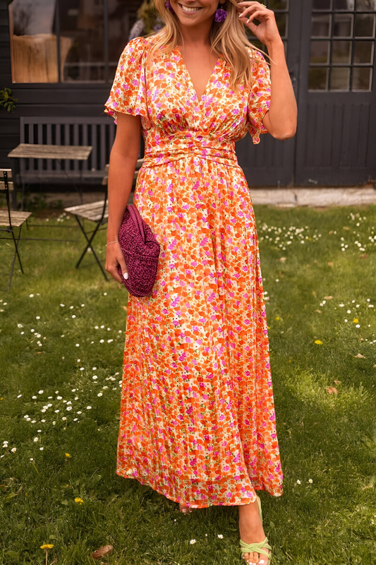 Women's Floral V-Neck Maxi Dress - OutfitLondon