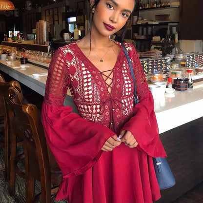 Mariyah Dress | Long Sleeve Lace-Up V-Neck Mini Dress