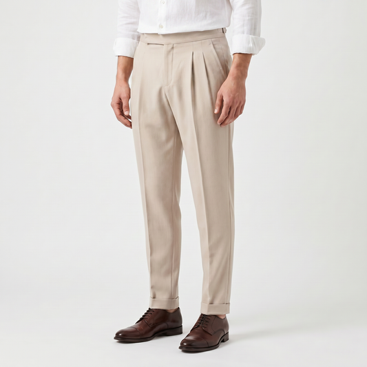 Men's Classic High-Rise Pleated Tapered Trousers