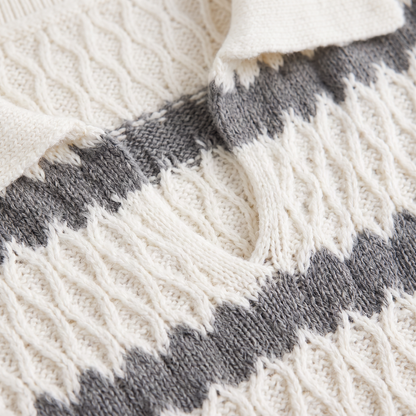 Women's Classic Striped Cable Knit Collar Jumper