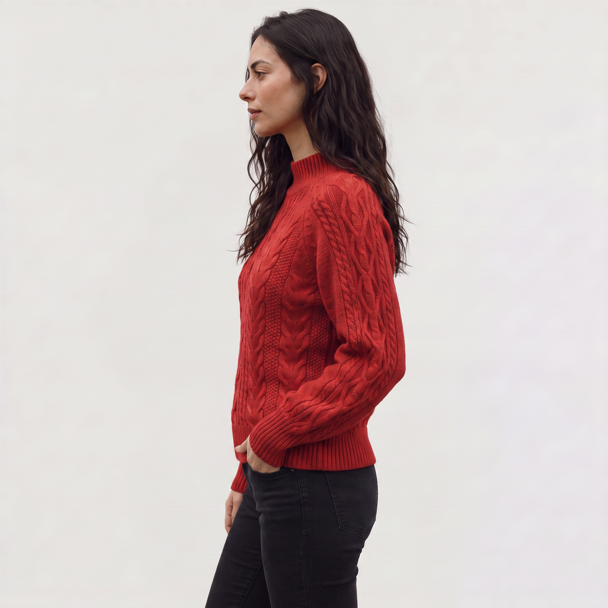 Women's Classic Cable Knit Mock Neck Jumper