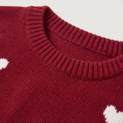 Women's Casual Knitted Heart Pattern Drop Shoulder Jumper