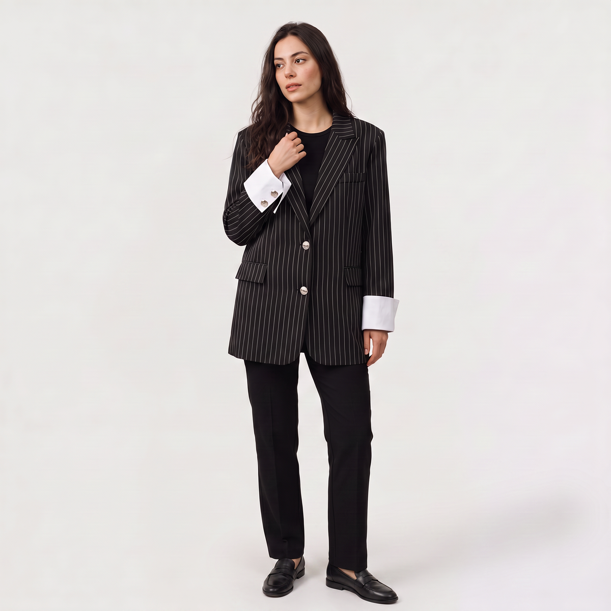 Women's Oversized Cotton Blend Striped Blazer